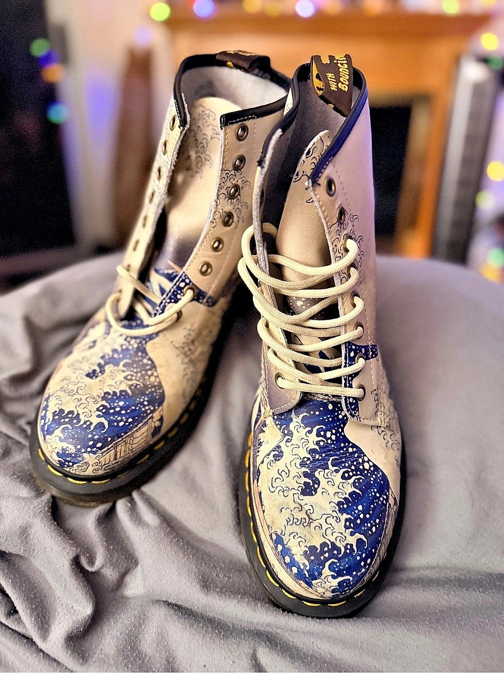 Dr. Martens 1460 Printed Combat Boots Blue & White US 10